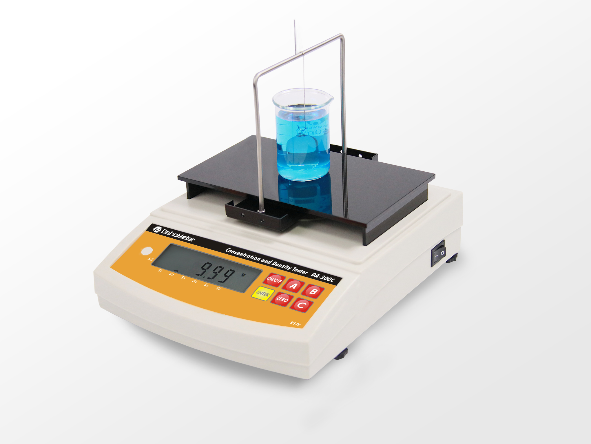 經濟型液體濃度檢測儀DA-300C對各種化工溶液的密度與濃度測量，由Daho Meter『達宏美拓』研究生產，自動顯示濃度與密度；品質優良，精準度高，操作方便、省時；具有很好的測量穩定性與可靠性；適合要求較高的場合。
